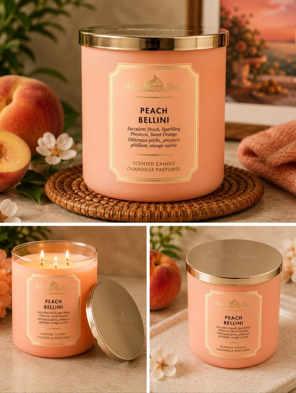 White Barn Peach Bellini Candle in Soft Peach with Gold Lid